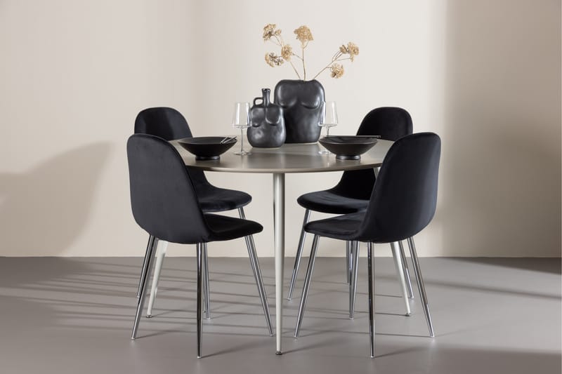 Plaza Spisegruppe 120 cm Rund med 4 Polar stoler - Beige/Sort - Møbler - Bord - Spisegrupper