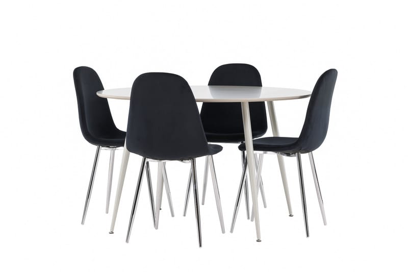 Plaza Spisegruppe 120 cm Rund med 4 Polar stoler - Beige/Sort - Møbler - Bord - Spisegrupper