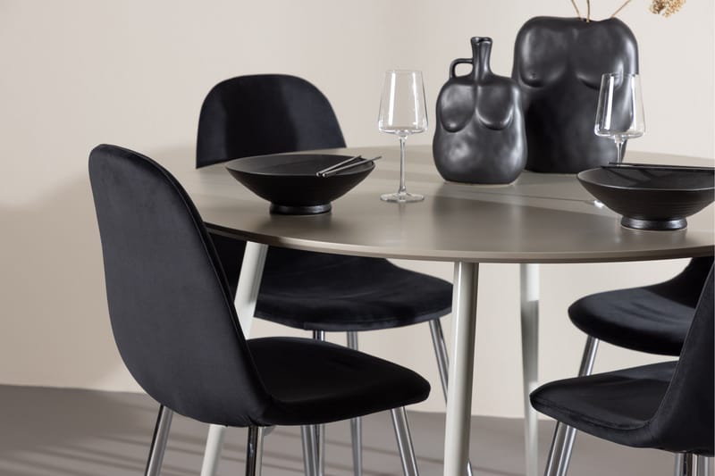 Plaza Spisegruppe 120 cm Rund med 4 Polar stoler - Beige/Sort - Møbler - Bord - Spisegrupper
