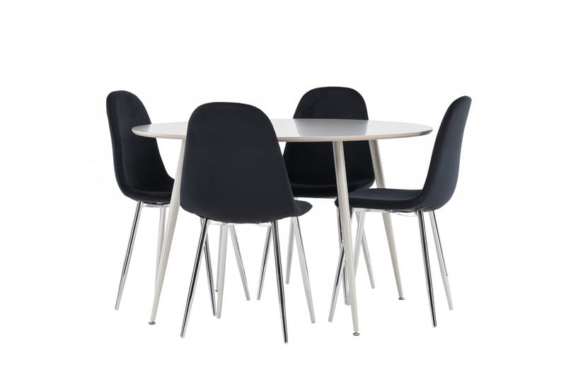 Plaza Spisegruppe 120 cm Rund med 4 Polar stoler - Beige/Sort - Møbler - Bord - Spisegrupper