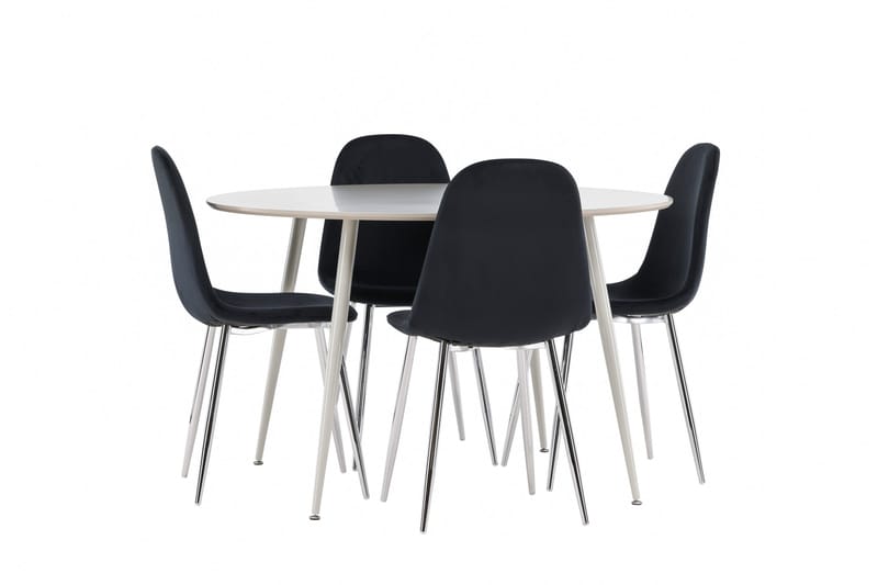 Plaza Spisegruppe 120 cm Rund med 4 Polar stoler - Beige/Sort - Møbler - Bord - Spisegrupper