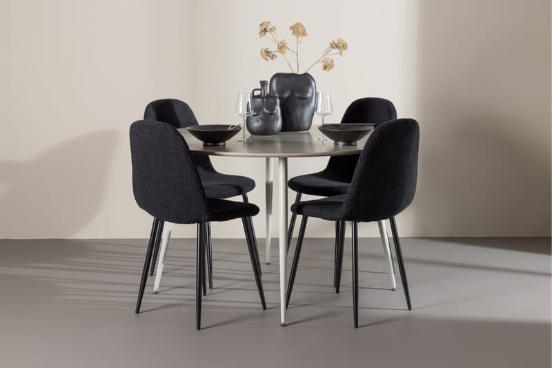 Plaza Spisegruppe 120 cm Rund med 4 Polar stoler - Beige/Sort - Møbler - Bord - Spisegrupper