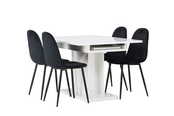 Pluto Spisegruppe 120 cm Rektangulær med 4 Polar Stoler - Sort - Møbler - Bord - Spisegrupper