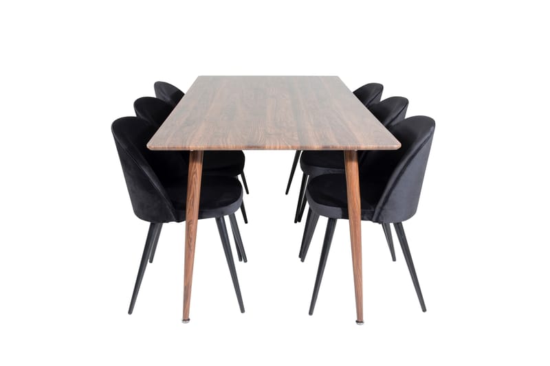 Polar Spisegruppe 180 cm Rektangulær med 6 Velvet Stoler, Sort