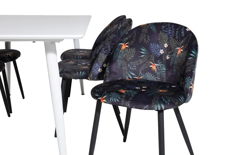 Polar Spisegruppe 180 cm Rektangulær med 6 Velvet Stoler - Sort - Møbler - Bord - Spisegrupper