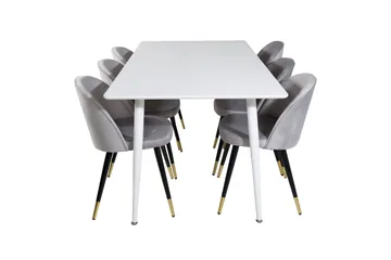Polar Spisegruppe 180 cm Rektangulær med 6 Velvet Stoler