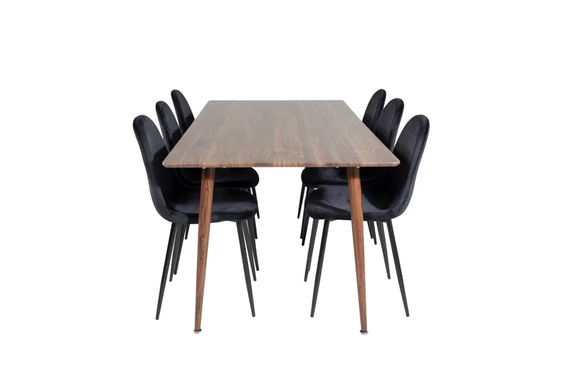Polar Spisegruppe 180 cm Rektangulær med 6 Polar Stoler, Sort