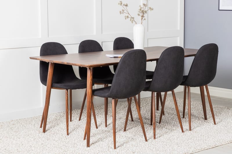 Polar Spisegruppe 180 cm Rektangulær med 6 Polar Stoler - Sort - Møbler - Bord - Spisegrupper