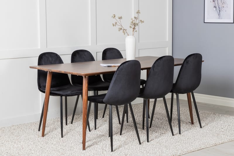 Polar Spisegruppe 180 cm Rektangulær med 6 Polar Stoler - Sort - M�øbler - Bord - Spisegrupper