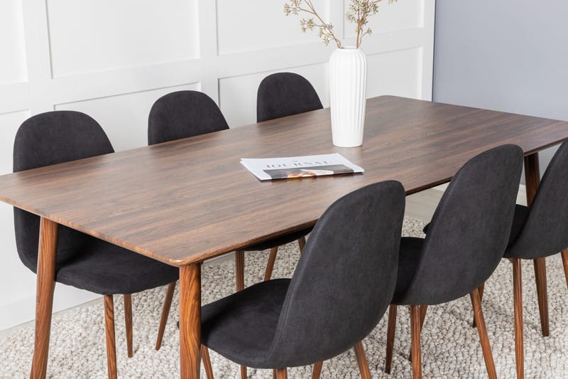 Polar Spisegruppe 180 cm Rektangulær med 6 Polar Stoler - Sort - Møbler - Bord - Spisegrupper
