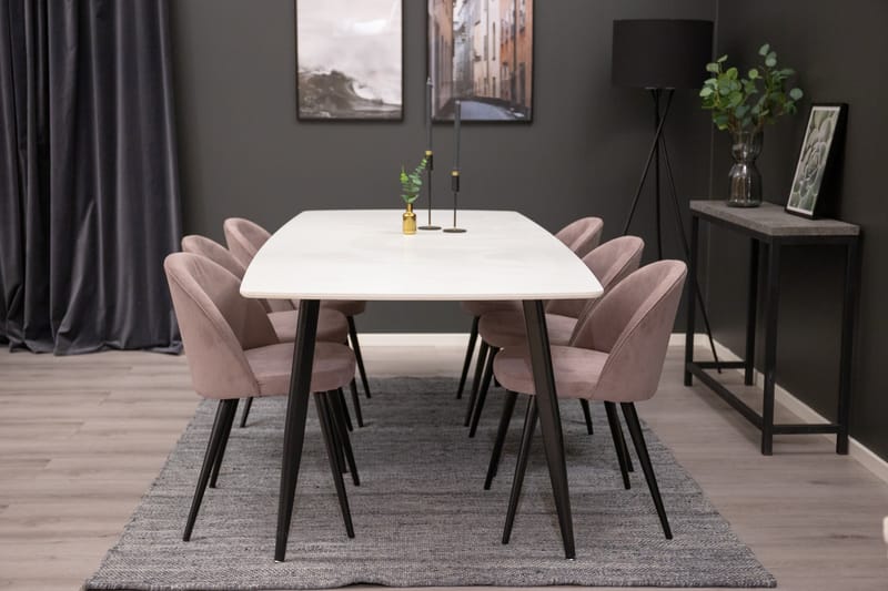 Polar Spisegruppe 240 cm Rektangulær med 6 Velvet Stoler, Sort