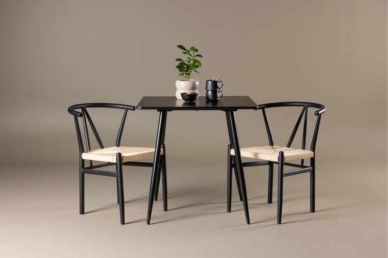 Polar Spisegruppe 75 cm Kvadratisk med 2 Alfons stoler - Sort/Sort - Møbler - Bord - Spisegrupper