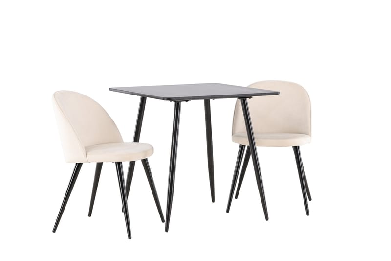Polar Spisegruppe 75 cm Kvadratisk med 2 Velvet stoler - Sort/Beige - Møbler - Bord - Spisegrupper