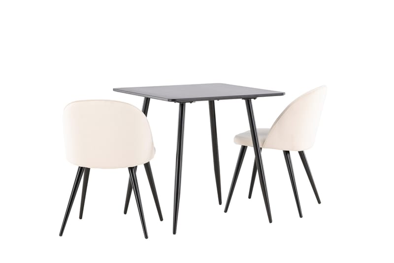 Polar Spisegruppe 75 cm Kvadratisk med 2 Velvet stoler - Sort/Beige - Møbler - Bord - Spisegrupper
