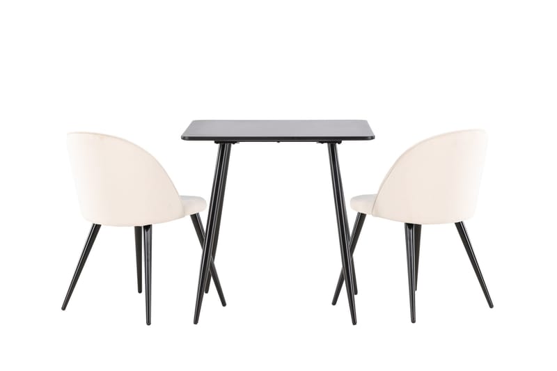 Polar Spisegruppe 75 cm Kvadratisk med 2 Velvet stoler - Sort/Beige - Møbler - Bord - Spisegrupper