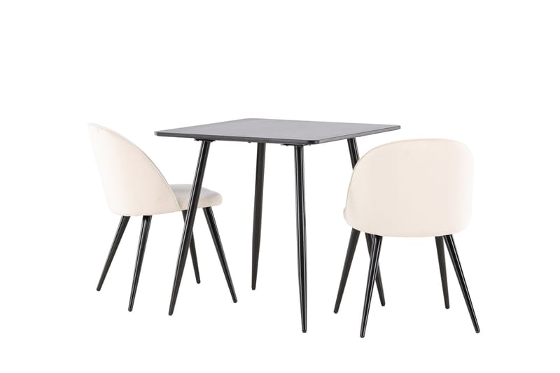 Polar Spisegruppe 75 cm Kvadratisk med 2 Velvet stoler - Sort/Beige - Møbler - Bord - Spisegrupper