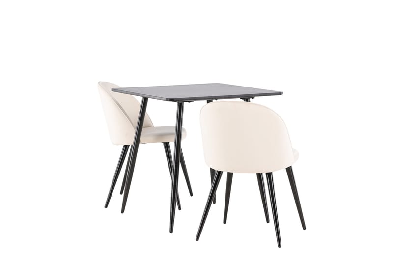Polar Spisegruppe 75 cm Kvadratisk med 2 Velvet stoler - Sort/Beige - Møbler - Bord - Spisegrupper