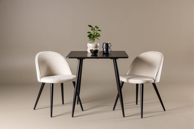 Polar Spisegruppe 75 cm Kvadratisk med 2 Velvet stoler - Sort/Beige - Møbler - Bord - Spisegrupper