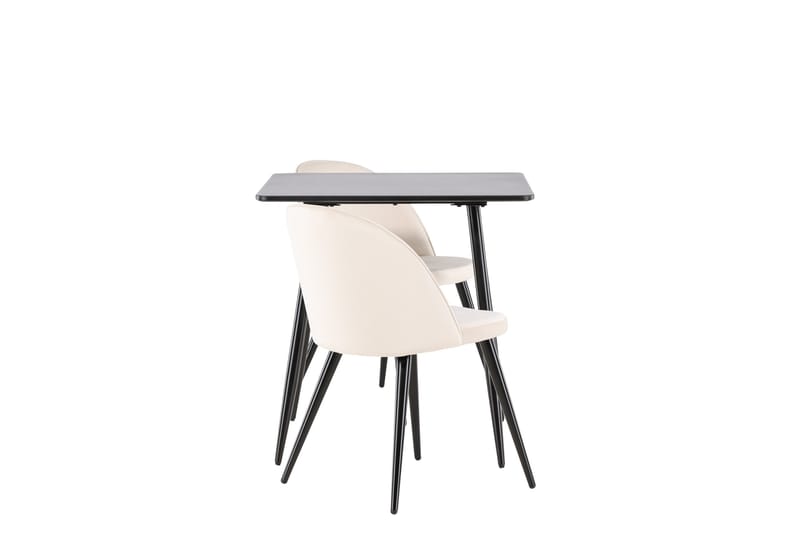 Polar Spisegruppe 75 cm Kvadratisk med 2 Velvet stoler - Sort/Beige - Møbler - Bord - Spisegrupper