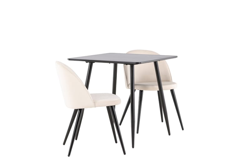 Polar Spisegruppe 75 cm Kvadratisk med 2 Velvet stoler - Sort/Beige - Møbler - Bord - Spisegrupper