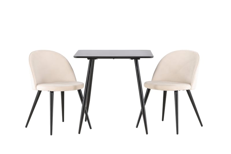 Polar Spisegruppe 75 cm Kvadratisk med 2 Velvet stoler - Sort/Beige - Møbler - Bord - Spisegrupper