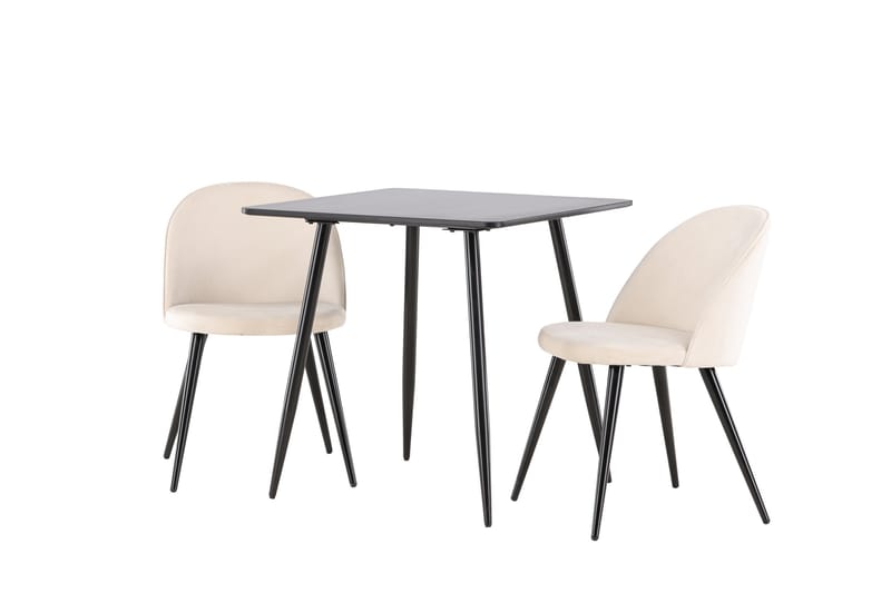 Polar Spisegruppe 75 cm Kvadratisk med 2 Velvet stoler - Sort/Beige - Møbler - Bord - Spisegrupper