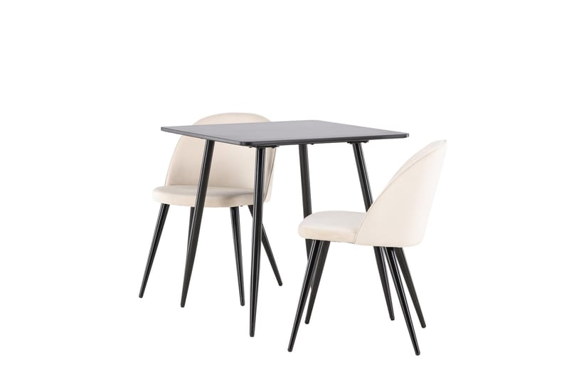 Polar Spisegruppe 75 cm Kvadratisk med 2 Velvet stoler - Sort/Beige - Møbler - Bord - Spisegrupper