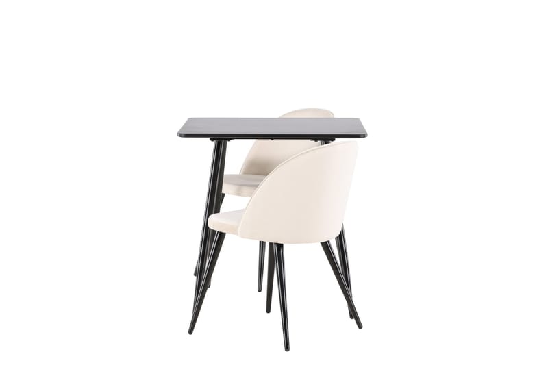 Polar Spisegruppe 75 cm Kvadratisk med 2 Velvet stoler - Sort/Beige - Møbler - Bord - Spisegrupper