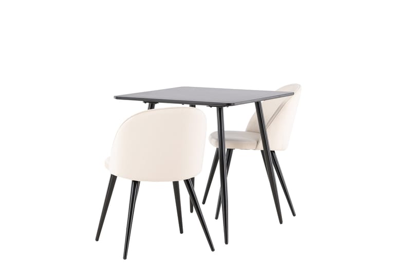 Polar Spisegruppe 75 cm Kvadratisk med 2 Velvet stoler - Sort/Beige - Møbler - Bord - Spisegrupper