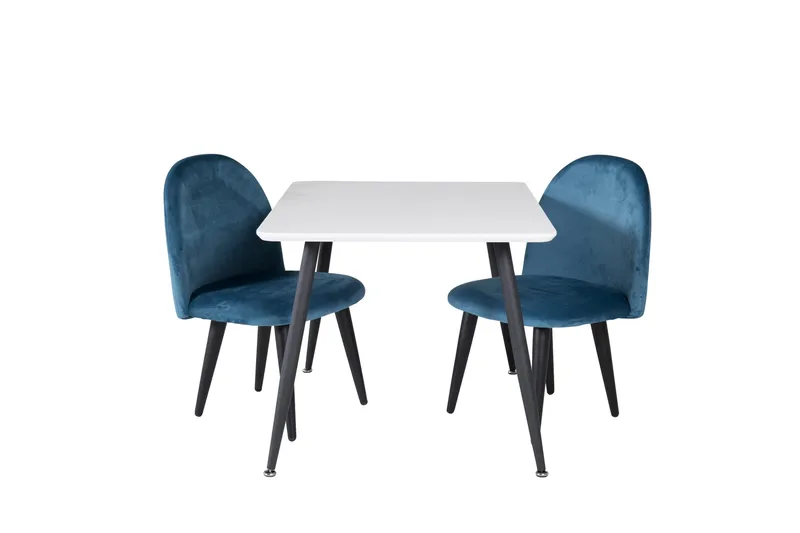 Polar Spisegruppe 80 cm Rektangulær med 2 Velvet Stoler, Sort