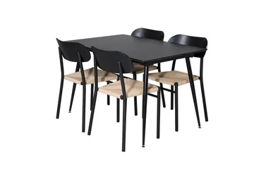 Polly Rektangulær Spisegruppe 120 cm med 4 Silar Spisestoler - svart/natur - Møbler - Bord - Spisegrupper
