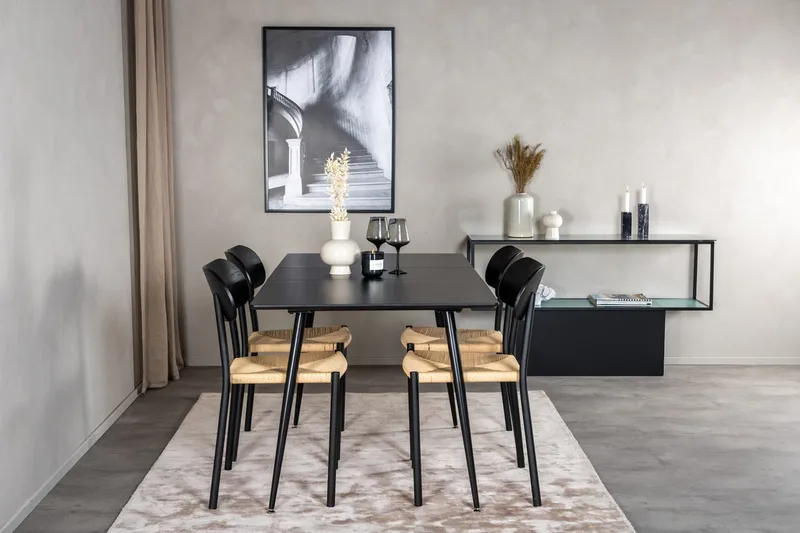 Polly Rektangulær Spisegruppe 120 cm med 4 Silar Spisestoler - svart/natur - Møbler - Bord - Spisegrupper