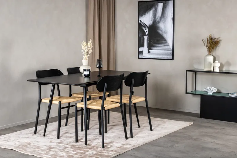 Polly Rektangulær Spisegruppe 120 cm med 4 Silar Spisestoler, svart/natur