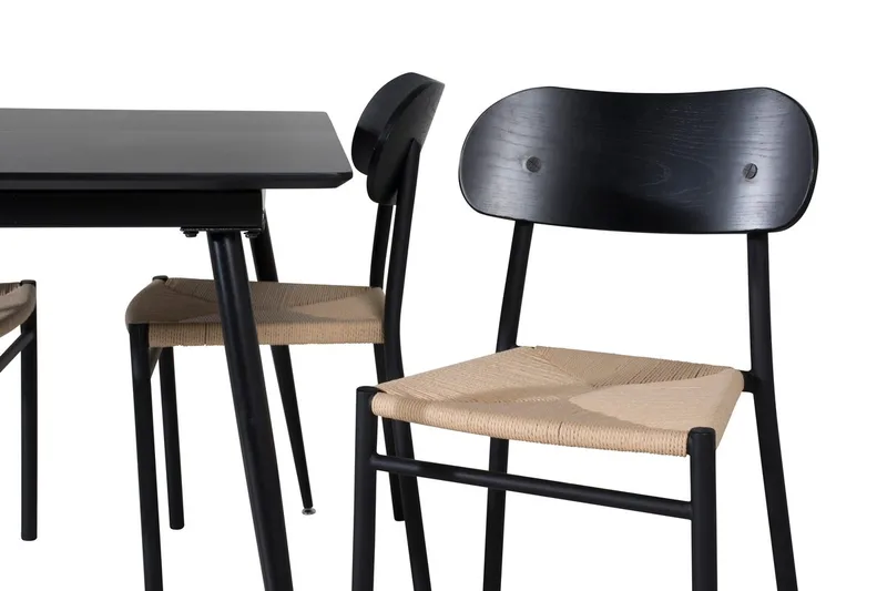 Polly Rektangulær Spisegruppe 120 cm med 4 Silar Spisestoler - svart/natur - Møbler - Bord - Spisegrupper