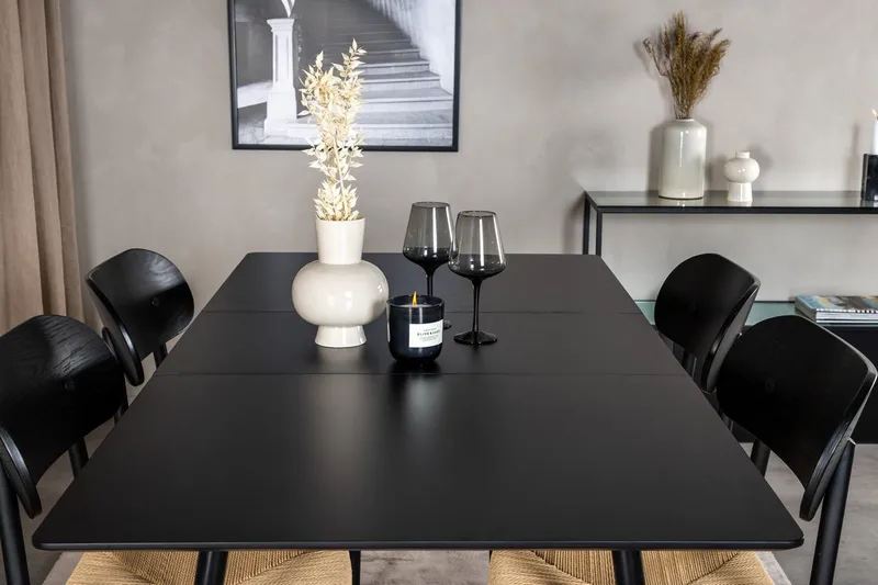 Polly Rektangulær Spisegruppe 120 cm med 4 Silar Spisestoler - svart/natur - Møbler - Bord - Spisegrupper