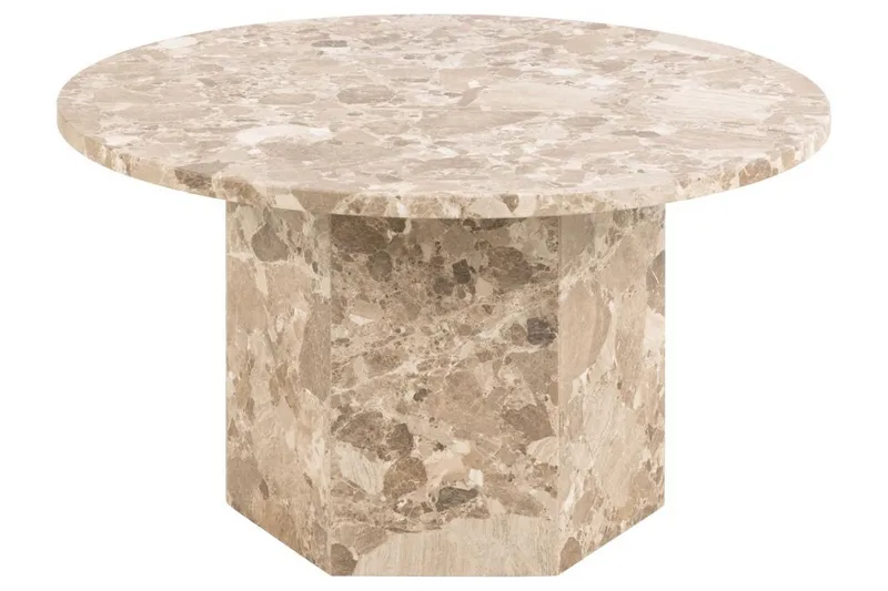 Prisa Rundt Sofabord i Marmorstein 80 cm, Beige