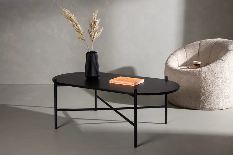 Pueblo 120 cm Ovalt Sofabord i Malt Tre - Sort - Møbler - Bord - Sofabord