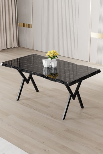 Ralto Rektangulært Spisebord 130 cm i Metall og Tre med Marmorutseende - Svart - Møbler - Bord - Spisebord & kjøkkenbord