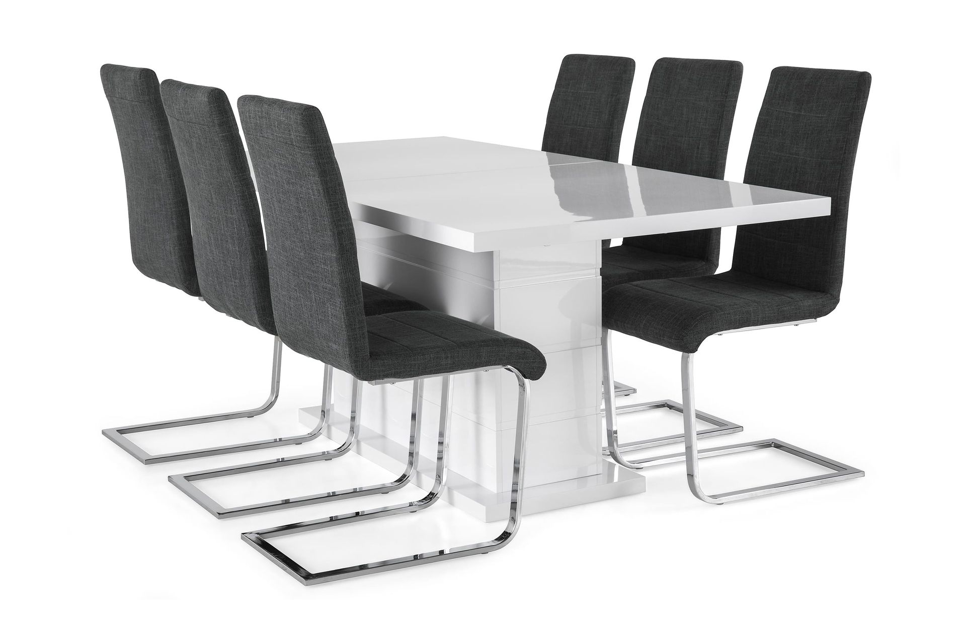 Ratliff Forlengningsbar Spisegruppe 180 cm med 6 Cibus Stole - Hvit/Grå/Krom