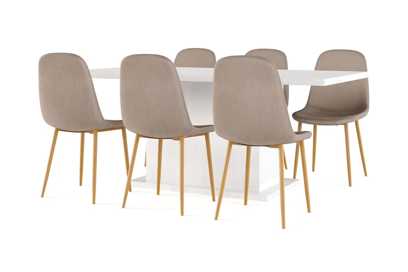 Ratliff Spisebord 180 cm Uttrekkbart med ileggsplate + 6 stk Nibe stol brun med eikeben, Hvit/Brun