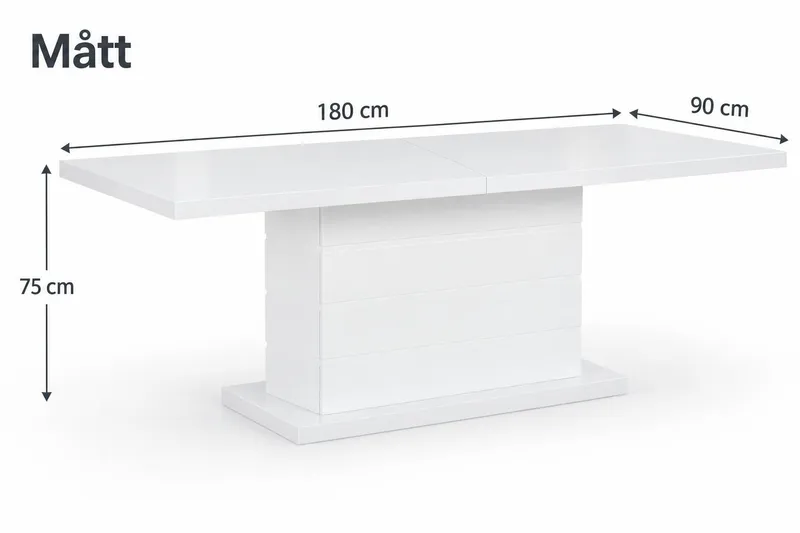 Ratliff spisebord 180 cm uttrekkbart med ileggsplate - Hvit - Møbler - Bord - Spisebord & kjøkkenbord