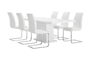 Ratliff Spisegruppe 180 cm + 6 Sorado Stoler - Hvit/Krom - Møbler - Bord - Spisegrupper