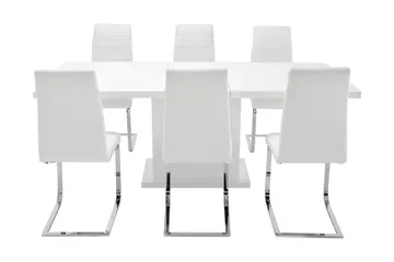 Ratliff Spisegruppe 180 cm + 6 Sorado Stoler - Hvit/Krom - Møbler - Bord - Spisegrupper