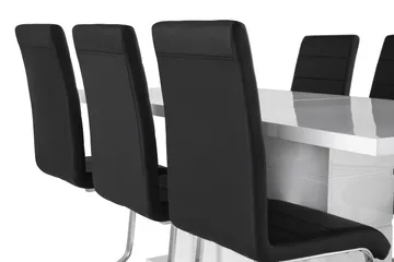 Ratliff Spisegruppe 180 cm + 6 Stoler Utvidbart med Tilleggsplate - Hvit/Svart PU/Krom - Møbler - Bord - Spisegrupper