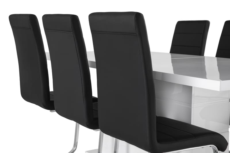 Ratliff Spisegruppe 180 cm + 6 Stoler Utvidbart med Tilleggsplate - Hvit/Svart PU/Krom - Møbler - Bord - Spisegrupper