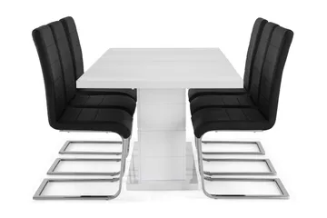 Ratliff Spisegruppe 180 cm + 6 Stoler Utvidbart med Tilleggsplate - Hvit/Svart PU/Krom - Møbler - Bord - Spisegrupper