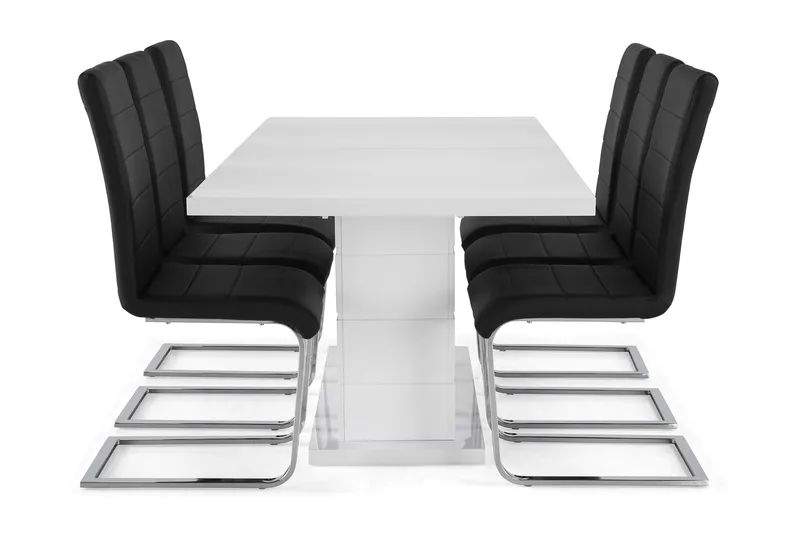 Ratliff Spisegruppe 180 cm + 6 Stoler Utvidbart med Tilleggsplate - Hvit/Svart PU/Krom - Møbler - Bord - Spisegrupper