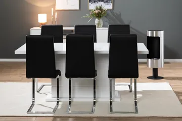 Ratliff Spisegruppe 180 cm + 6 Stoler Utvidbart med Tilleggsplate - Hvit/Svart PU/Krom - Møbler - Bord - Spisegrupper