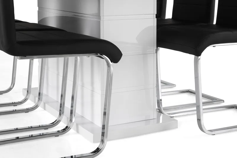 Ratliff Spisegruppe 180 cm + 6 Stoler Utvidbart med Tilleggsplate - Hvit/Svart PU/Krom - Møbler - Bord - Spisegrupper