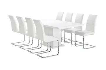 Ratliff Spisegruppe 180 cm + 8 Sorado Stoler - Hvit/Krom - Møbler - Bord - Spisegrupper